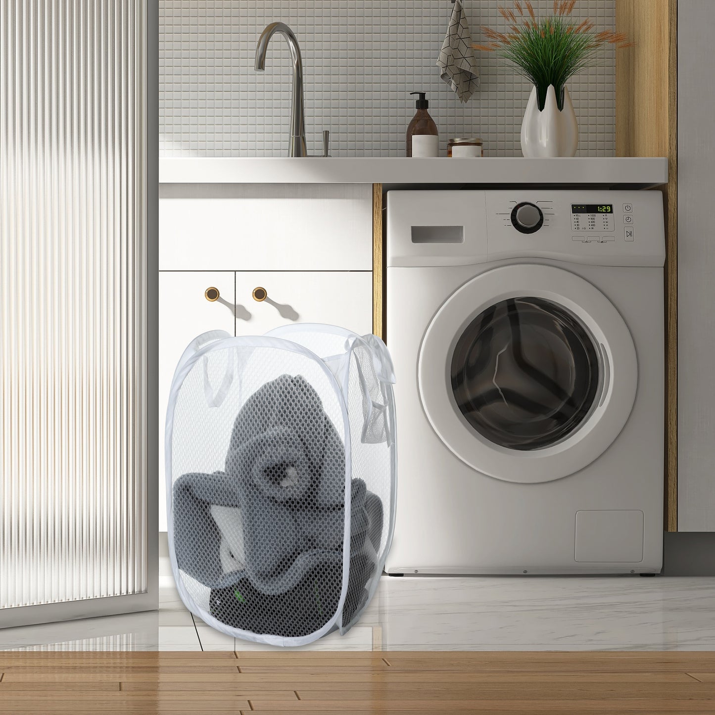 Folding Laundry Basket Durable Laundry Hamper for Bathroom 50L White