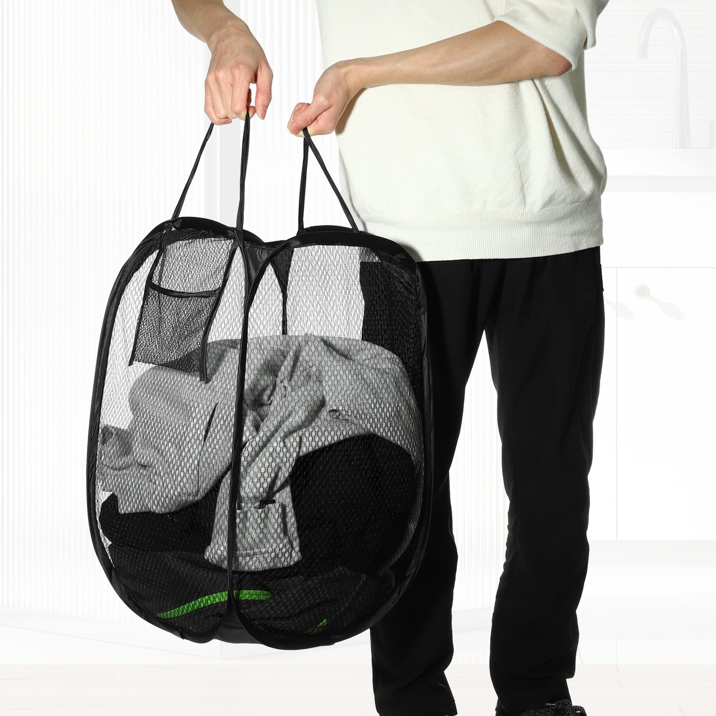 Folding Laundry Basket Durable Laundry Hamper for Bathroom 50L Black
