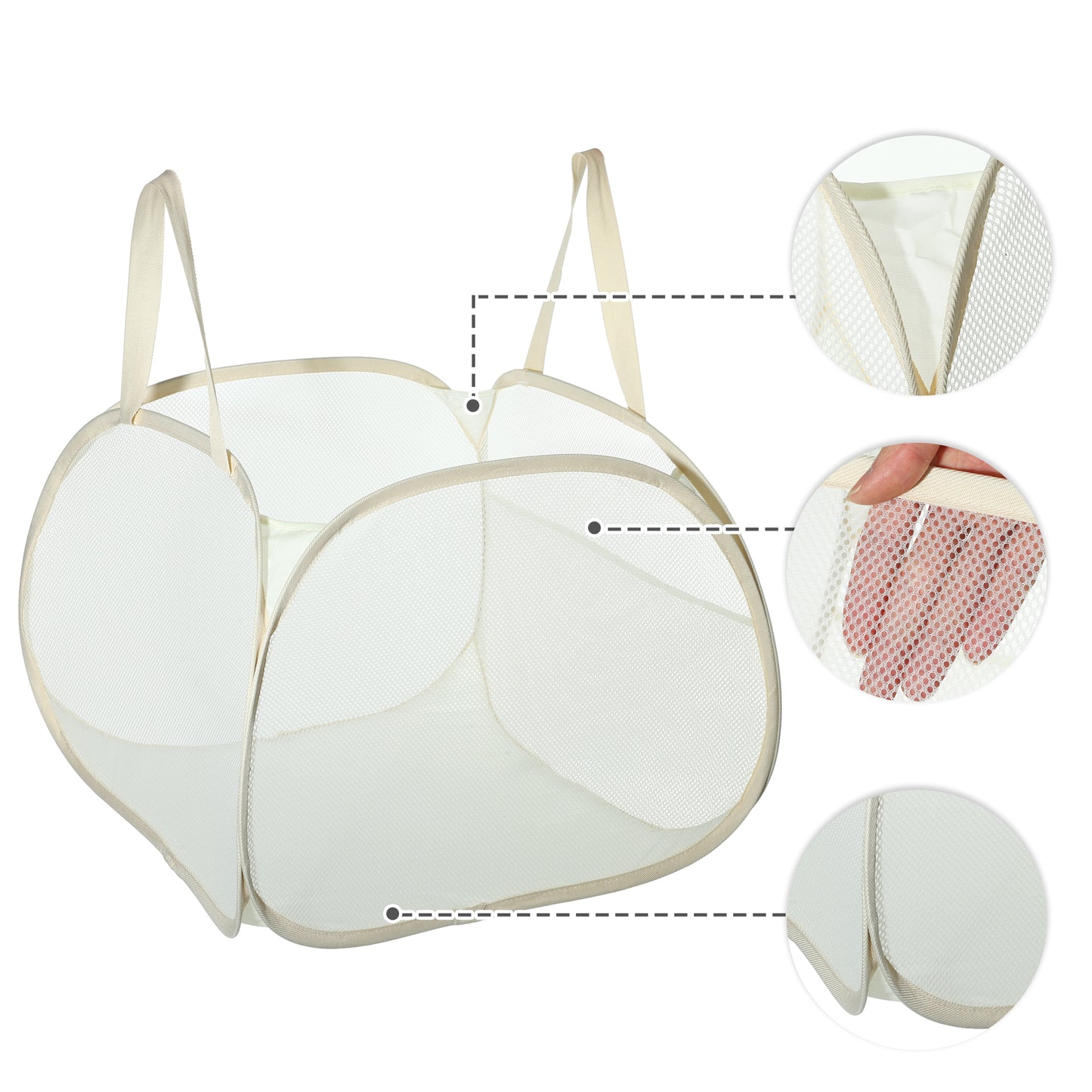 Folding Laundry Basket Portable Hamper Basket for Bathroom 90L Beige