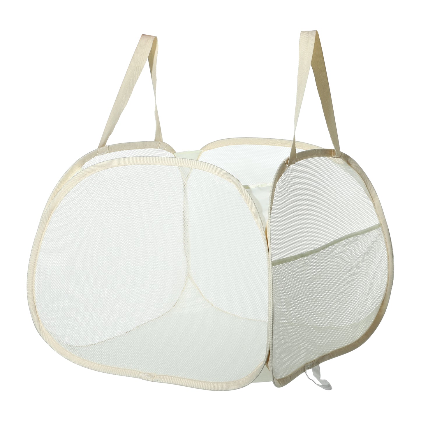 Folding Laundry Basket Portable Hamper Basket for Bathroom 90L Beige