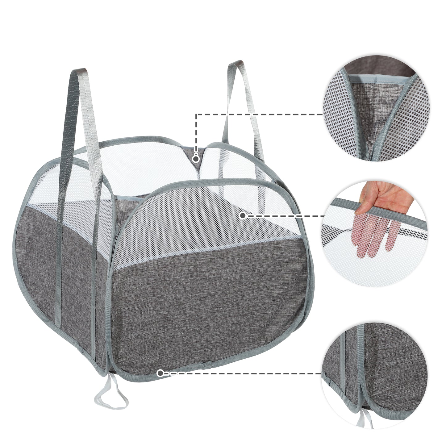 Folding Laundry Basket Breathable Hamper Basket for Bathroom 90L Gray