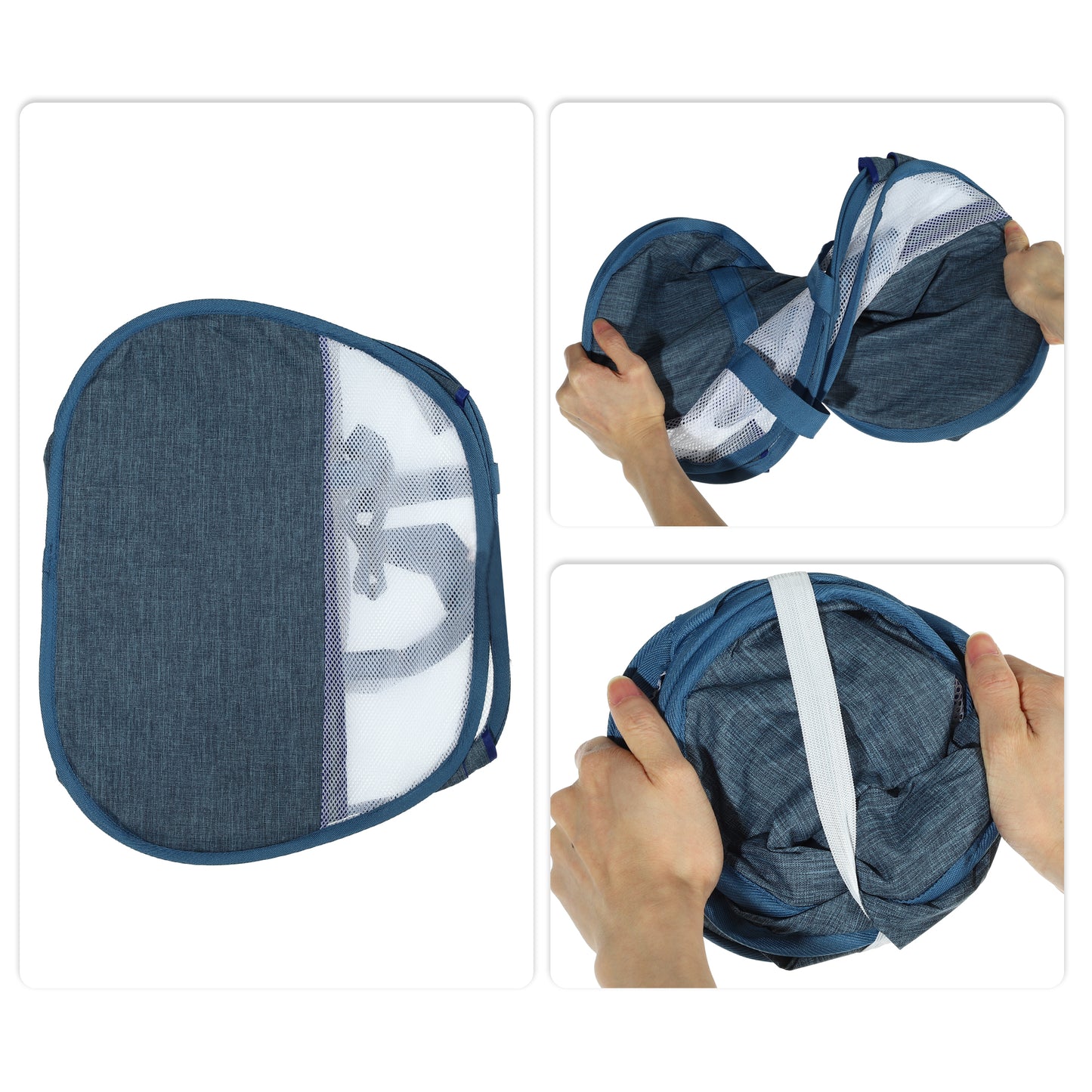Folding Laundry Basket Breathable Hamper Basket for Bathroom 90L Blue