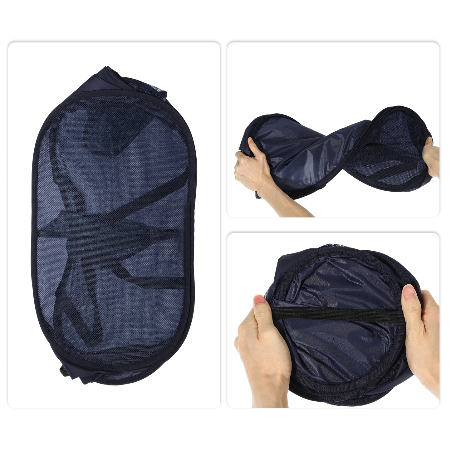 Folding Laundry Basket 2 Compartments Hamper Basket for Bathroom 75L Navy Blue