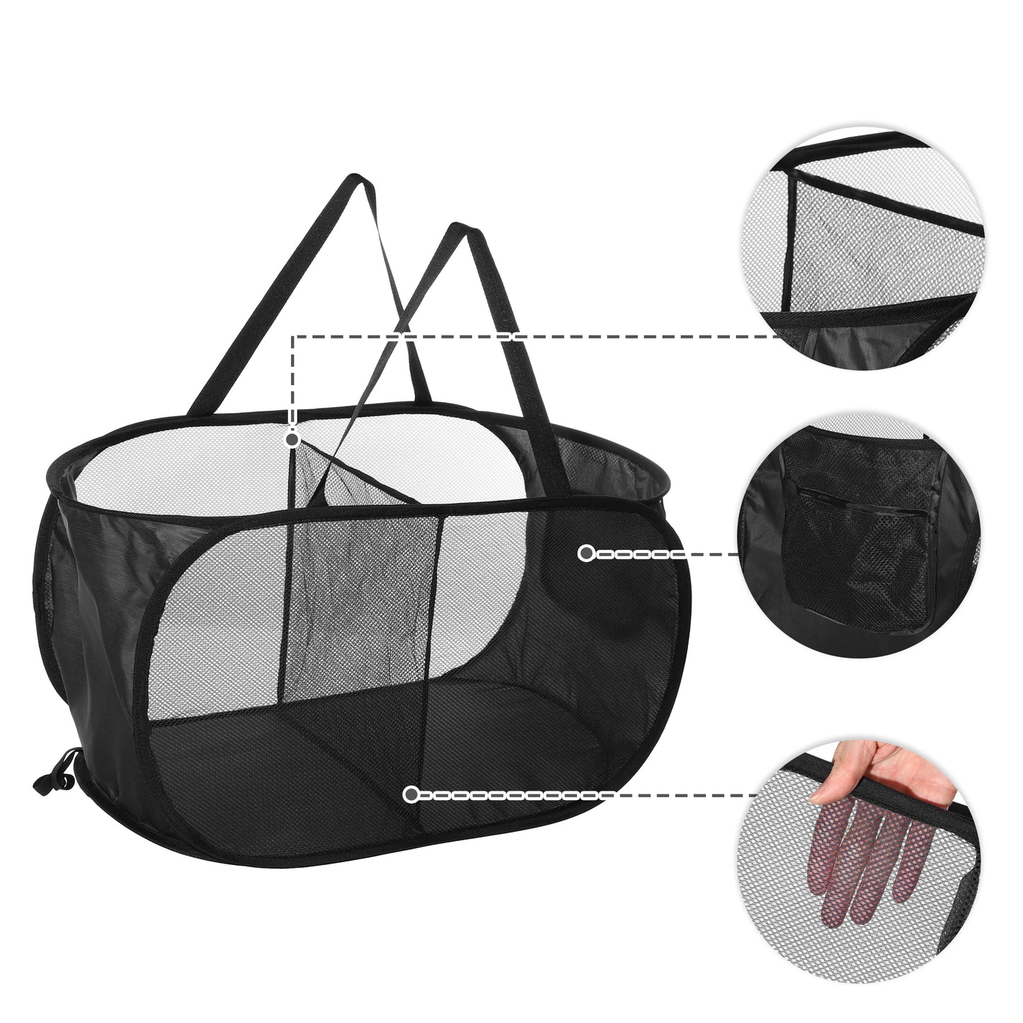 Folding Laundry Basket 2 Compartments Hamper Basket for Bathroom 75L Black
