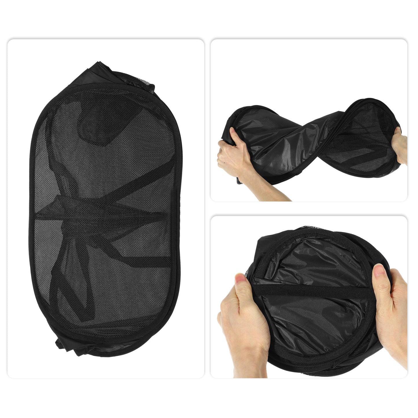 Folding Laundry Basket 2 Compartments Hamper Basket for Bathroom 75L Black