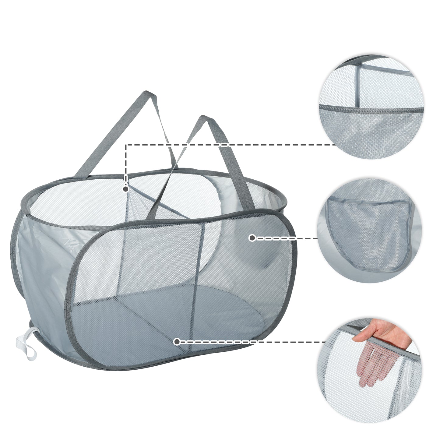 Folding Laundry Basket 2 Compartments Hamper Basket for Bathroom 75L Gray