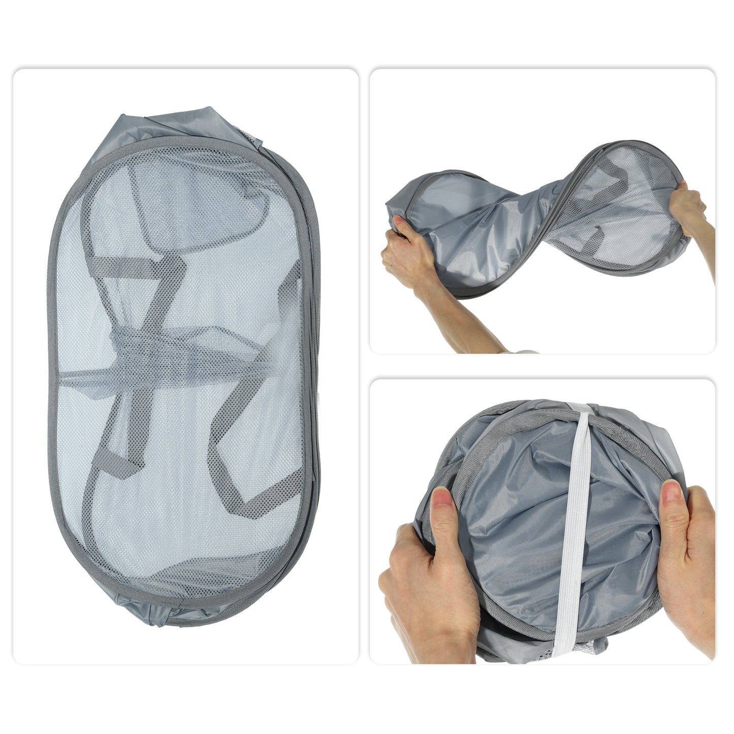 Folding Laundry Basket 2 Compartments Hamper Basket for Bathroom 75L Gray