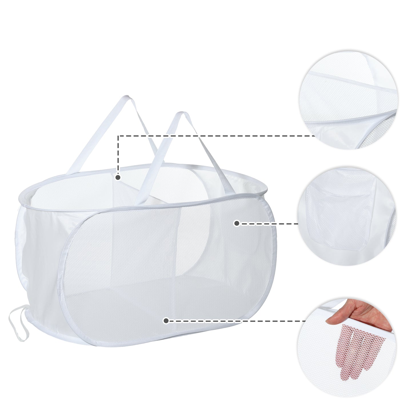 Folding Laundry Basket 2 Compartments Hamper Basket for Bathroom 75L White