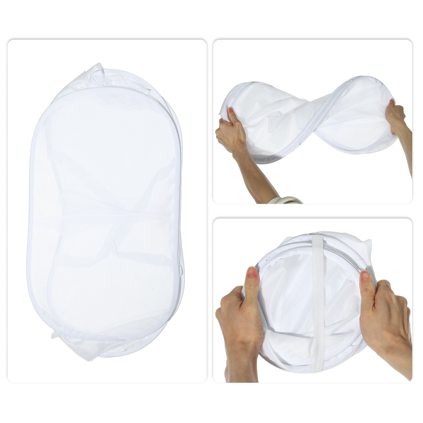 Folding Laundry Basket 2 Compartments Hamper Basket for Bathroom 75L White