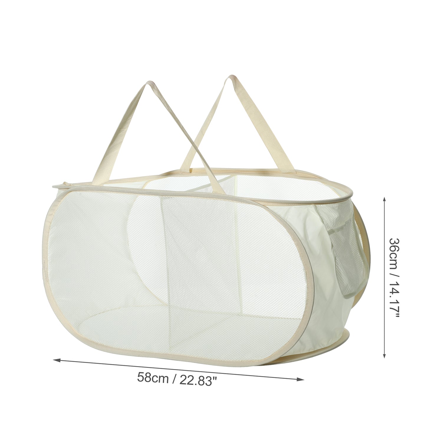 Folding Laundry Basket 2 Compartments Hamper Basket for Bathroom 75L Beige