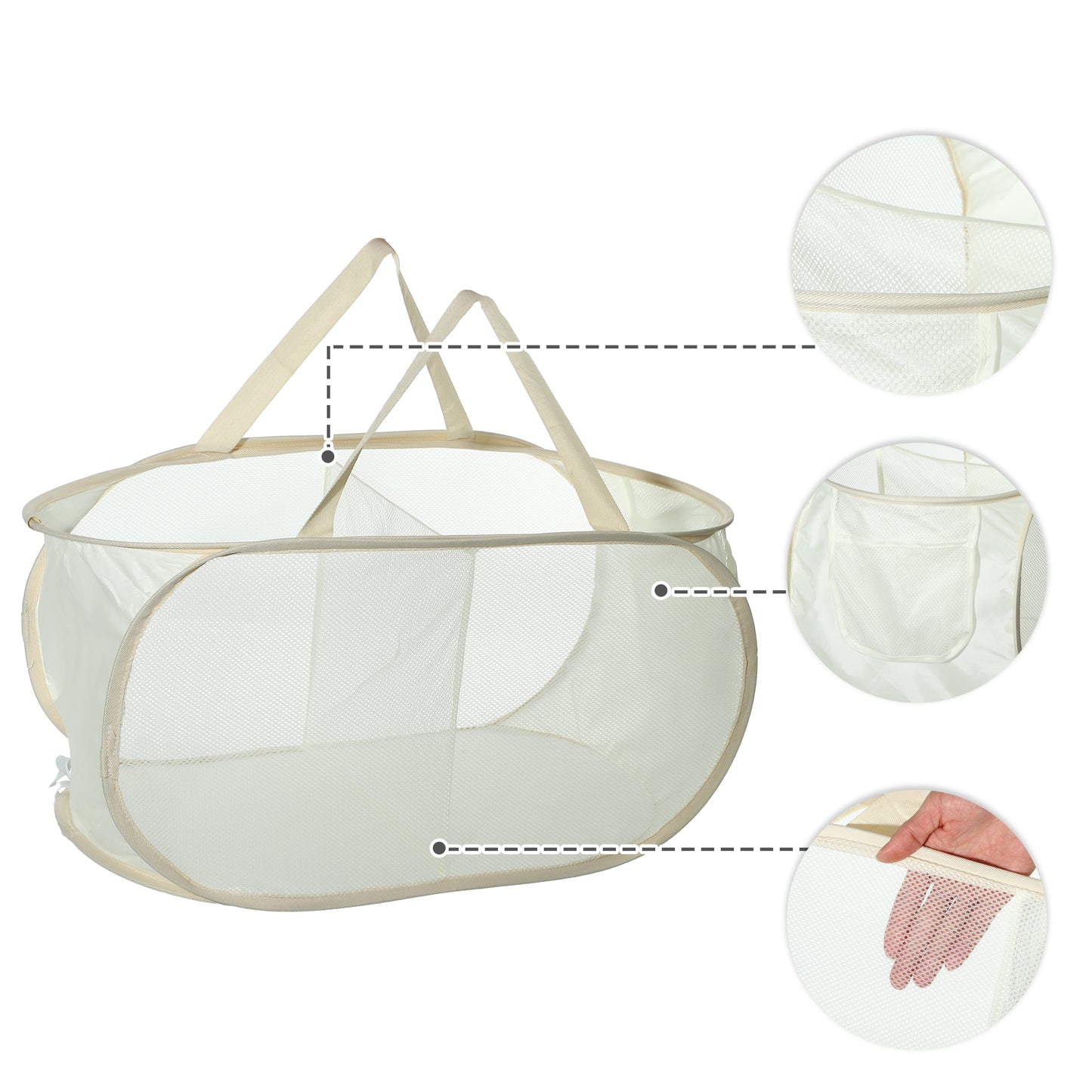 Folding Laundry Basket 2 Compartments Hamper Basket for Bathroom 75L Beige