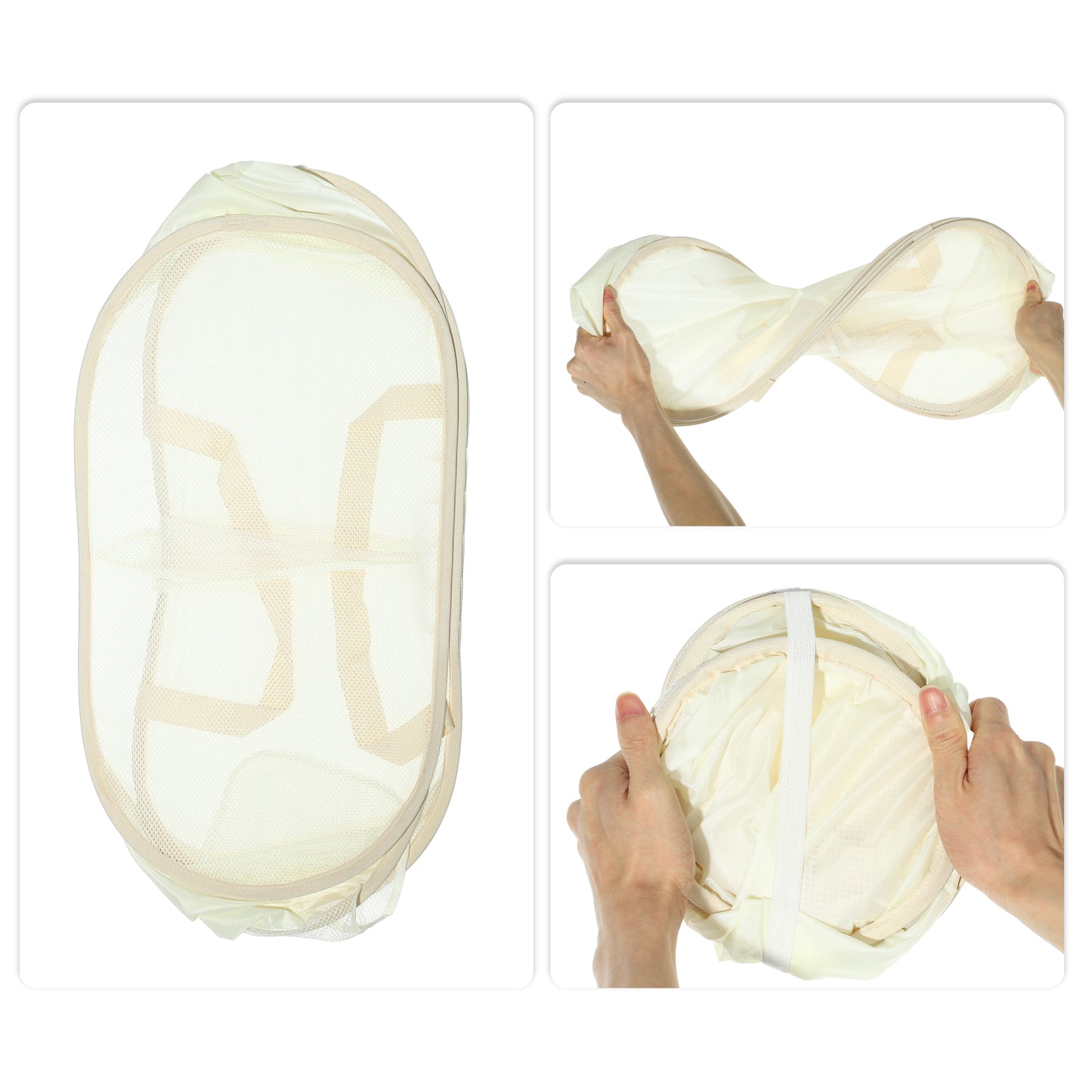 Folding Laundry Basket 2 Compartments Hamper Basket for Bathroom 75L Beige