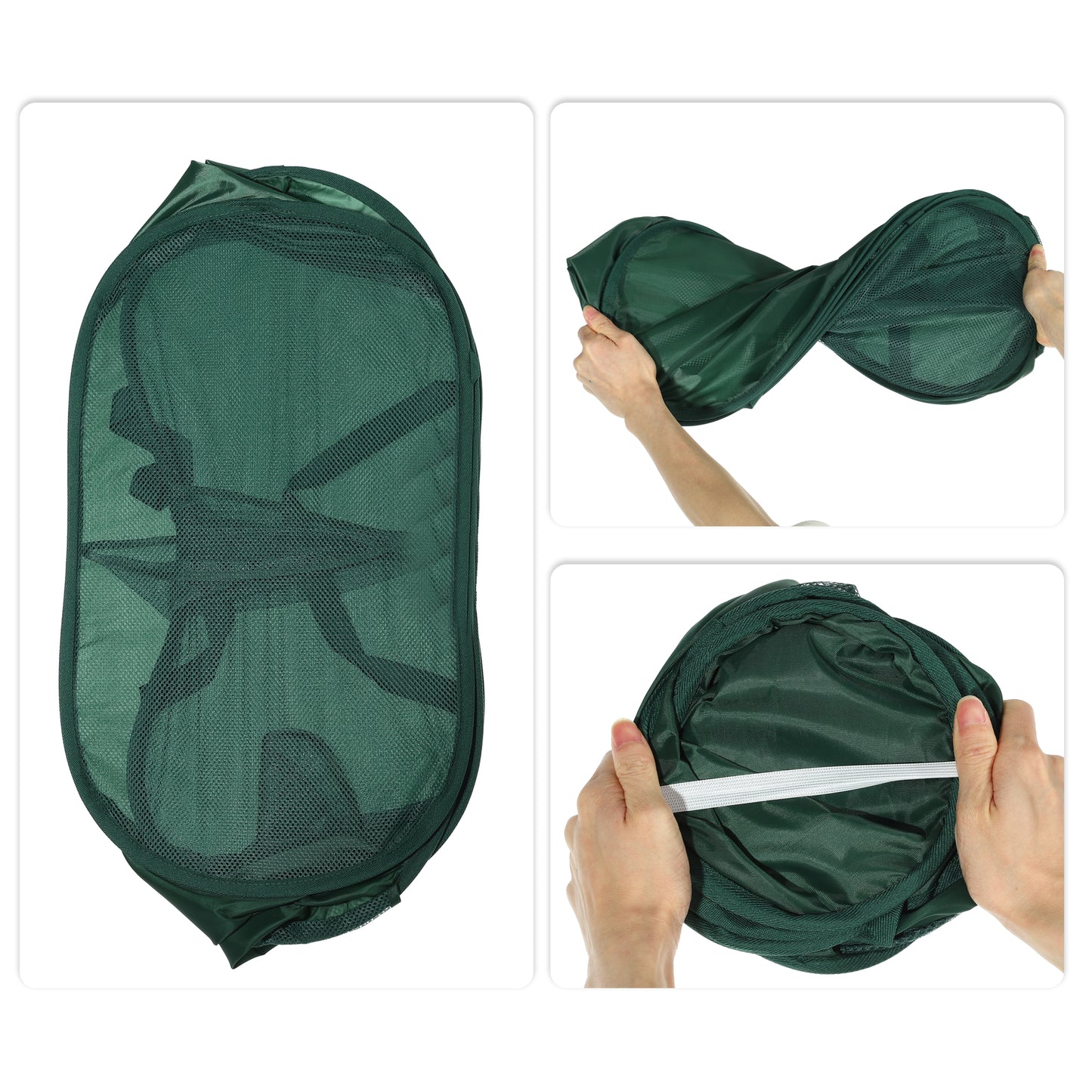 Folding Laundry Basket 2 Compartments Hamper Basket for Bathroom 75L Green