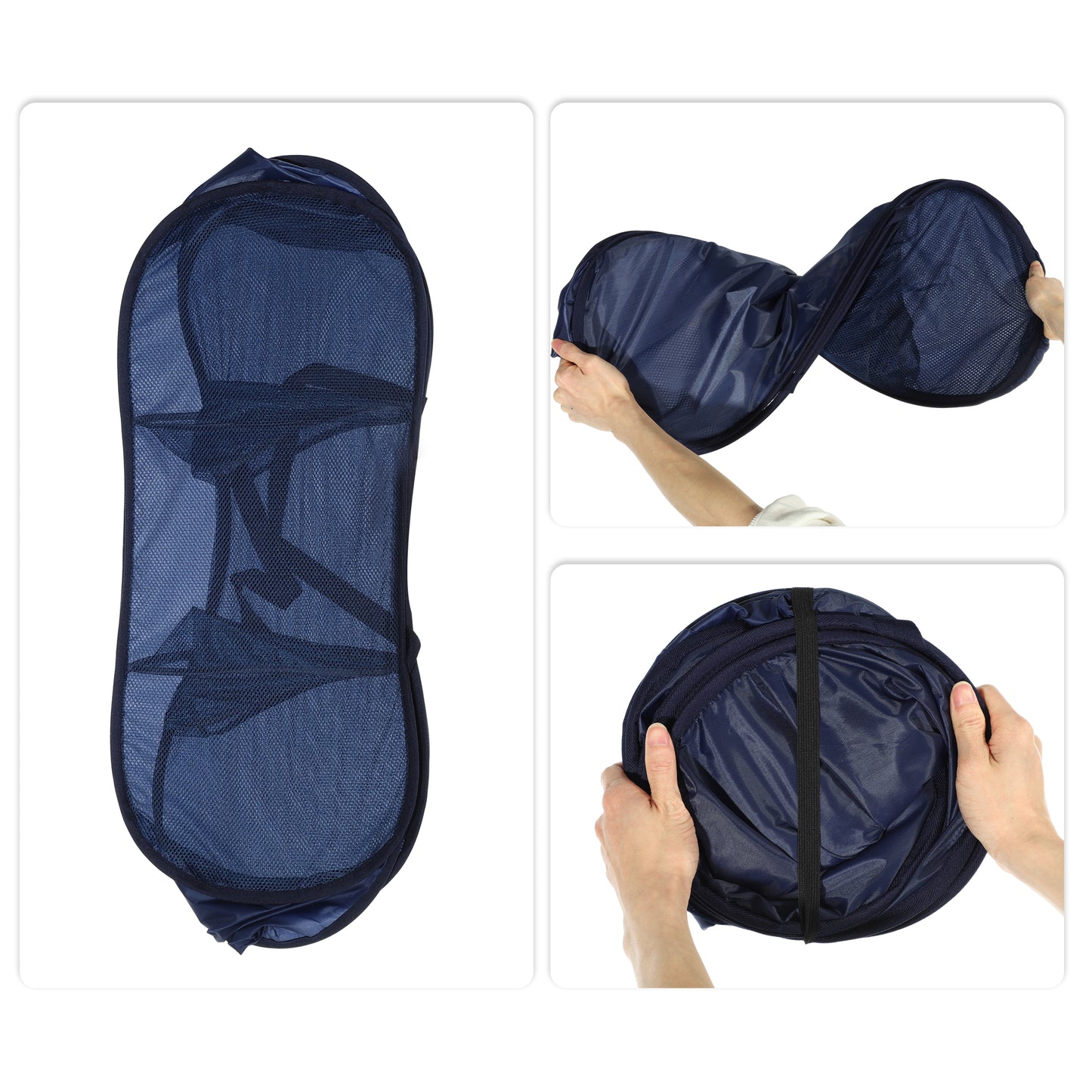 Folding Laundry Basket 3 Compartments Hamper Basket for Bathroom 100L Navy Blue