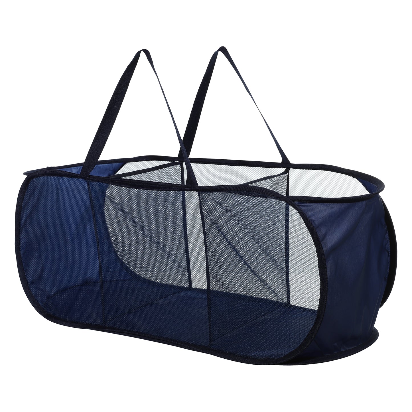 Folding Laundry Basket 3 Compartments Hamper Basket for Bathroom 100L Navy Blue