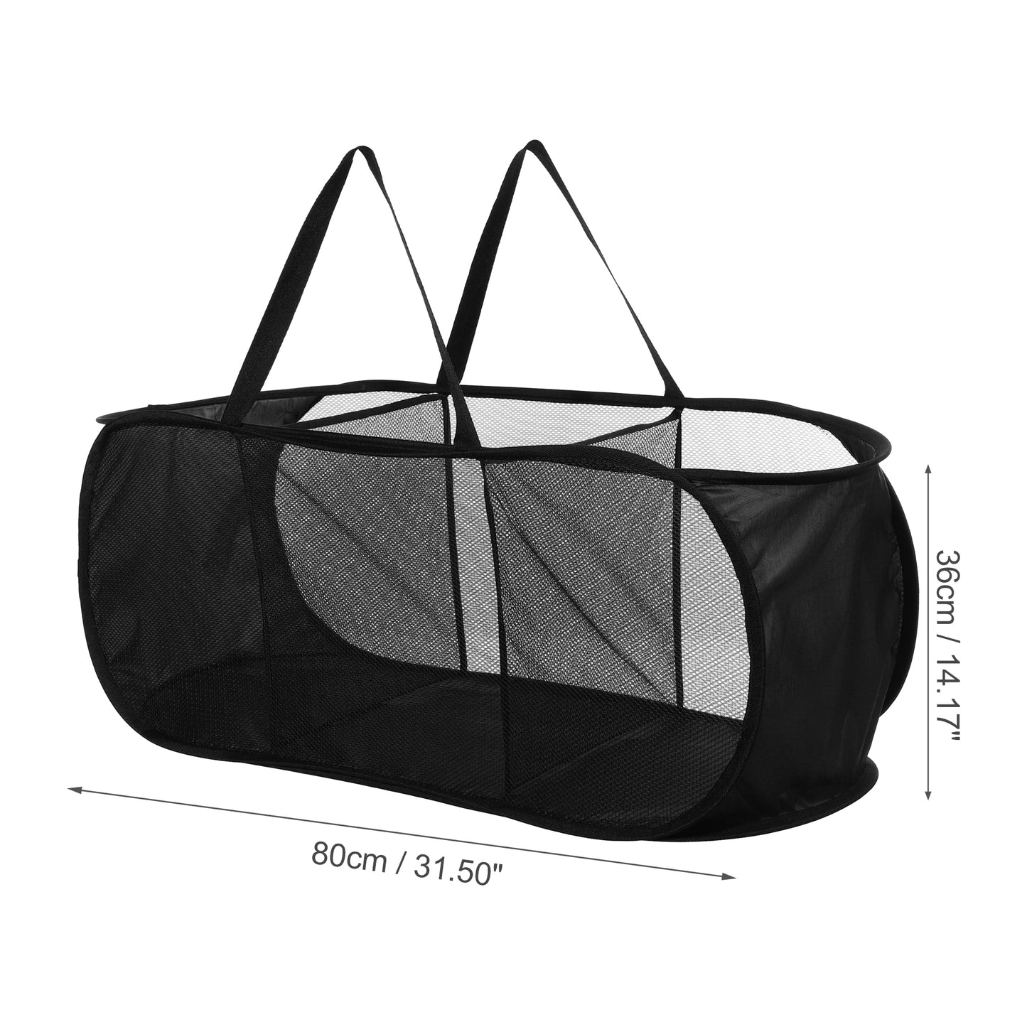 Folding Laundry Basket 3 Compartments Hamper Basket for Bathroom 100L Black