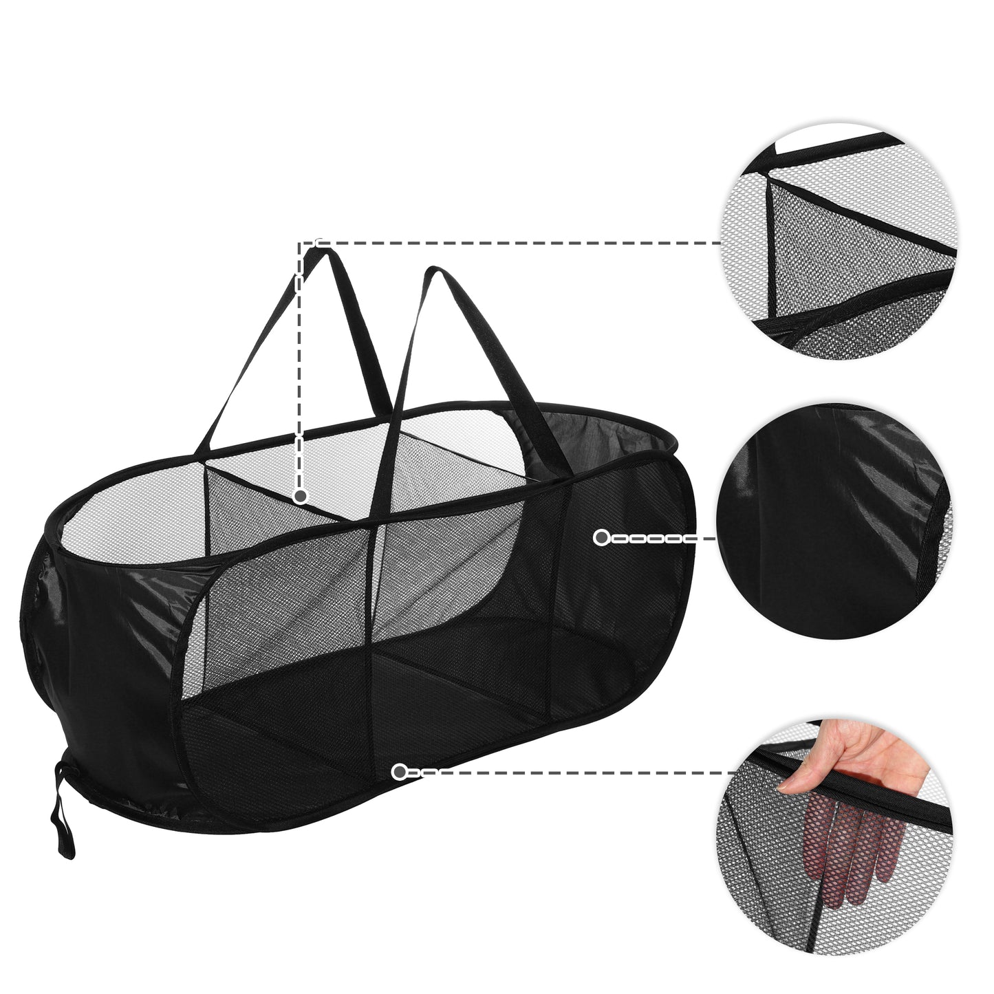 Folding Laundry Basket 3 Compartments Hamper Basket for Bathroom 100L Black
