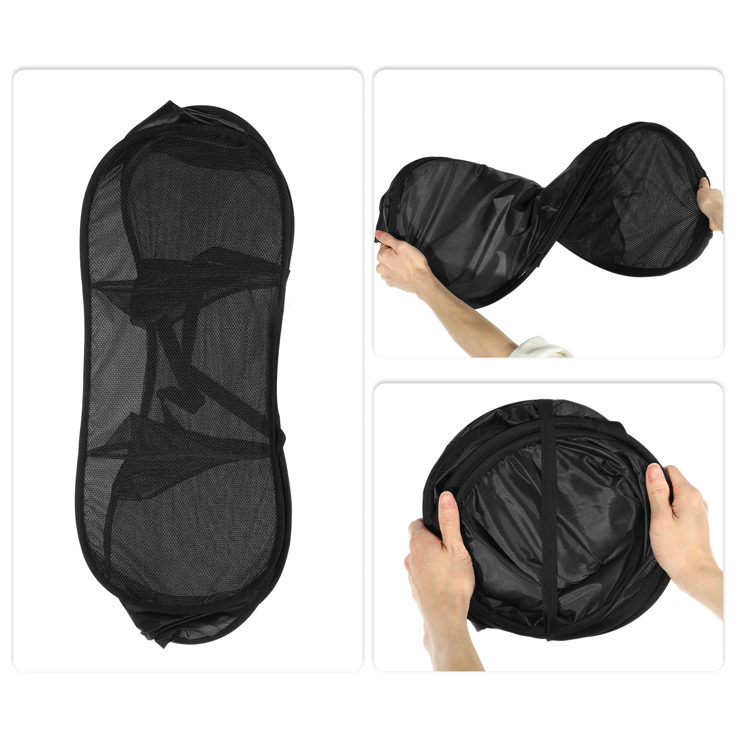 Folding Laundry Basket 3 Compartments Hamper Basket for Bathroom 100L Black