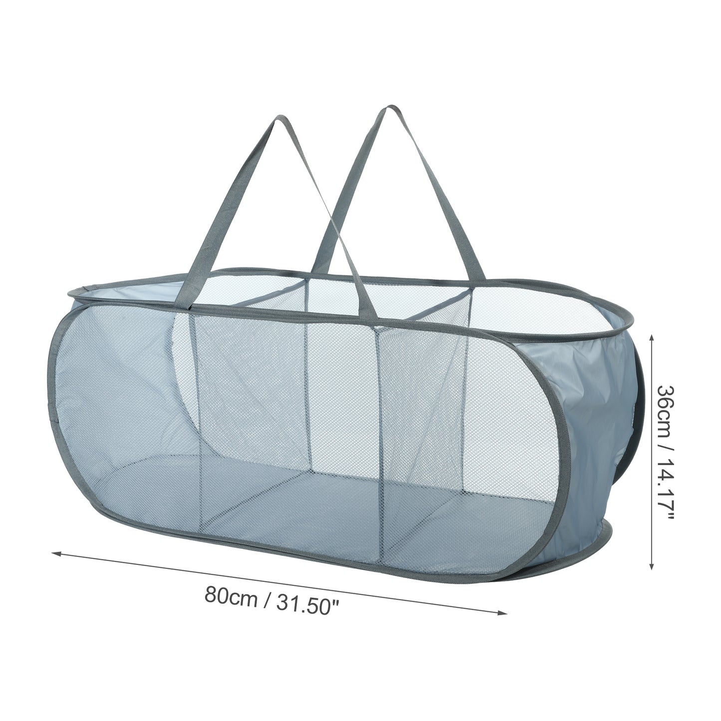 Folding Laundry Basket 3 Compartments Hamper Basket for Bathroom 100L Gray
