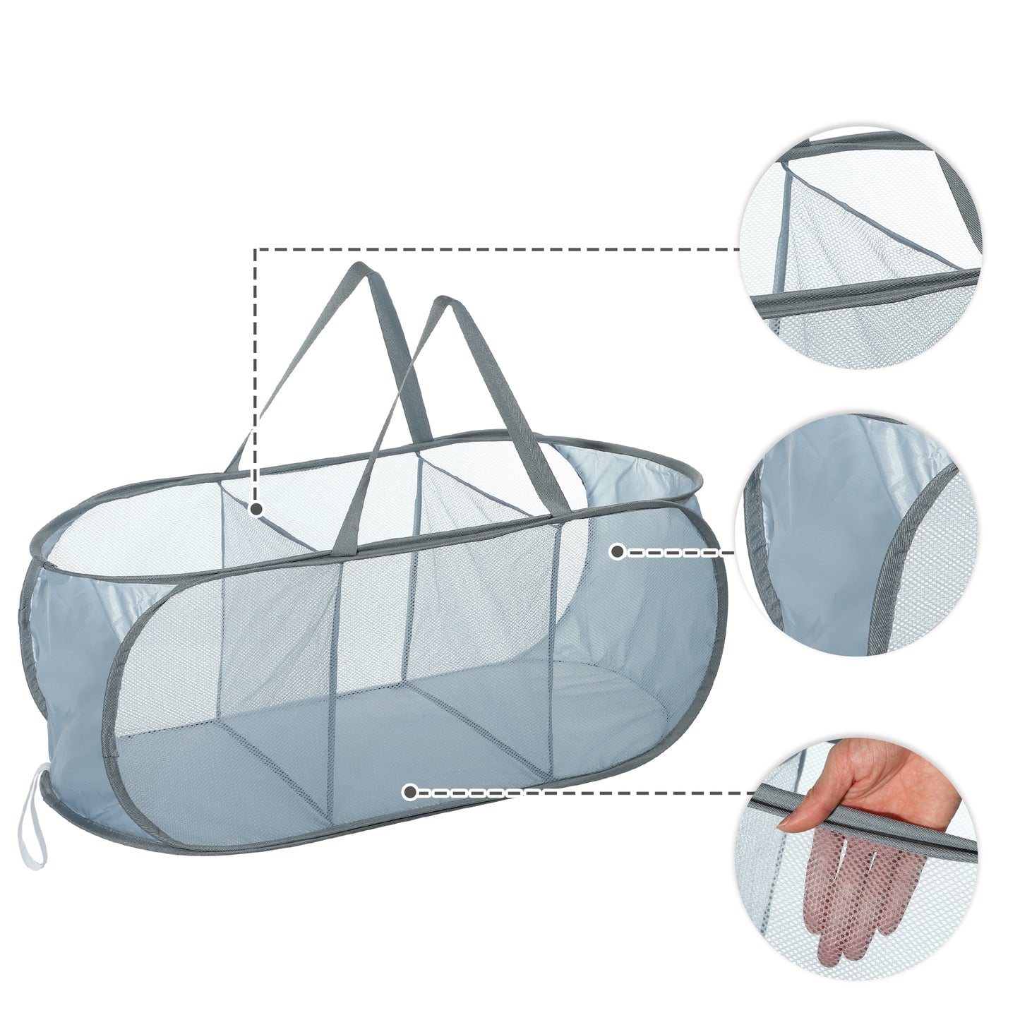 Folding Laundry Basket 3 Compartments Hamper Basket for Bathroom 100L Gray