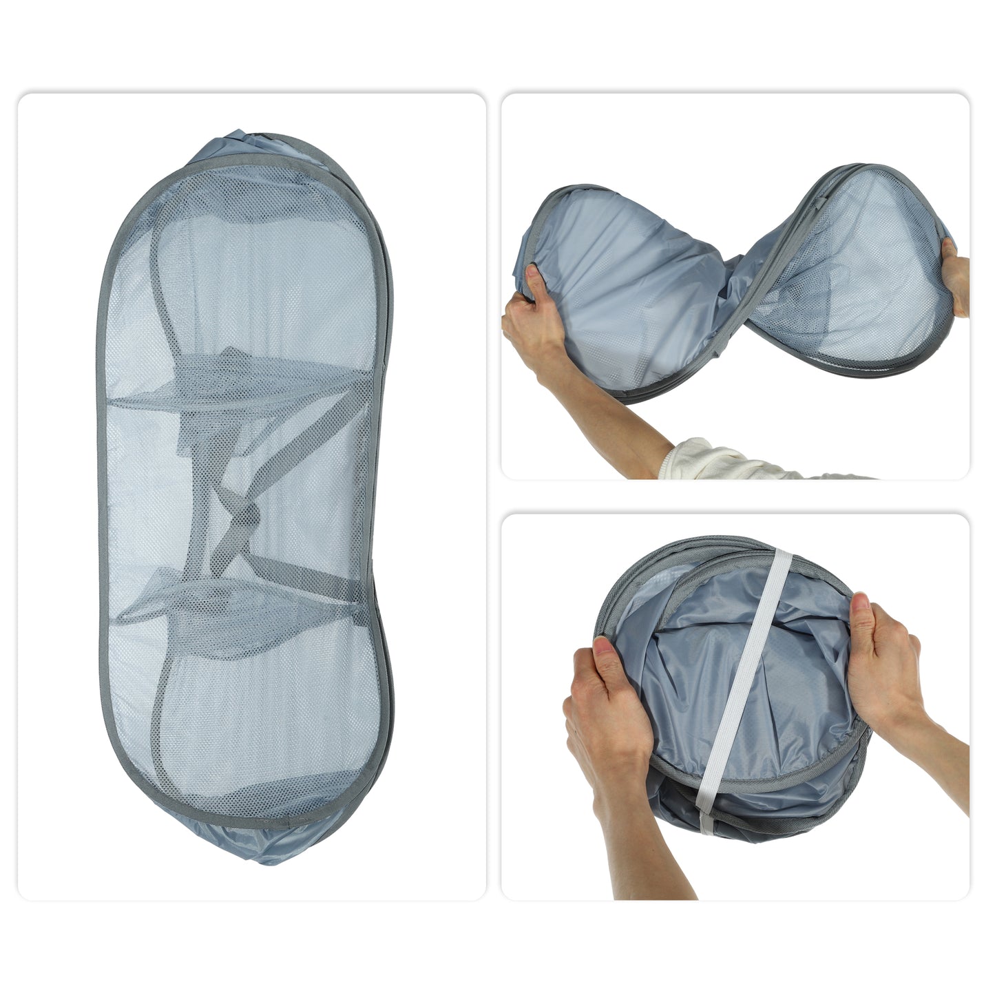 Folding Laundry Basket 3 Compartments Hamper Basket for Bathroom 100L Gray