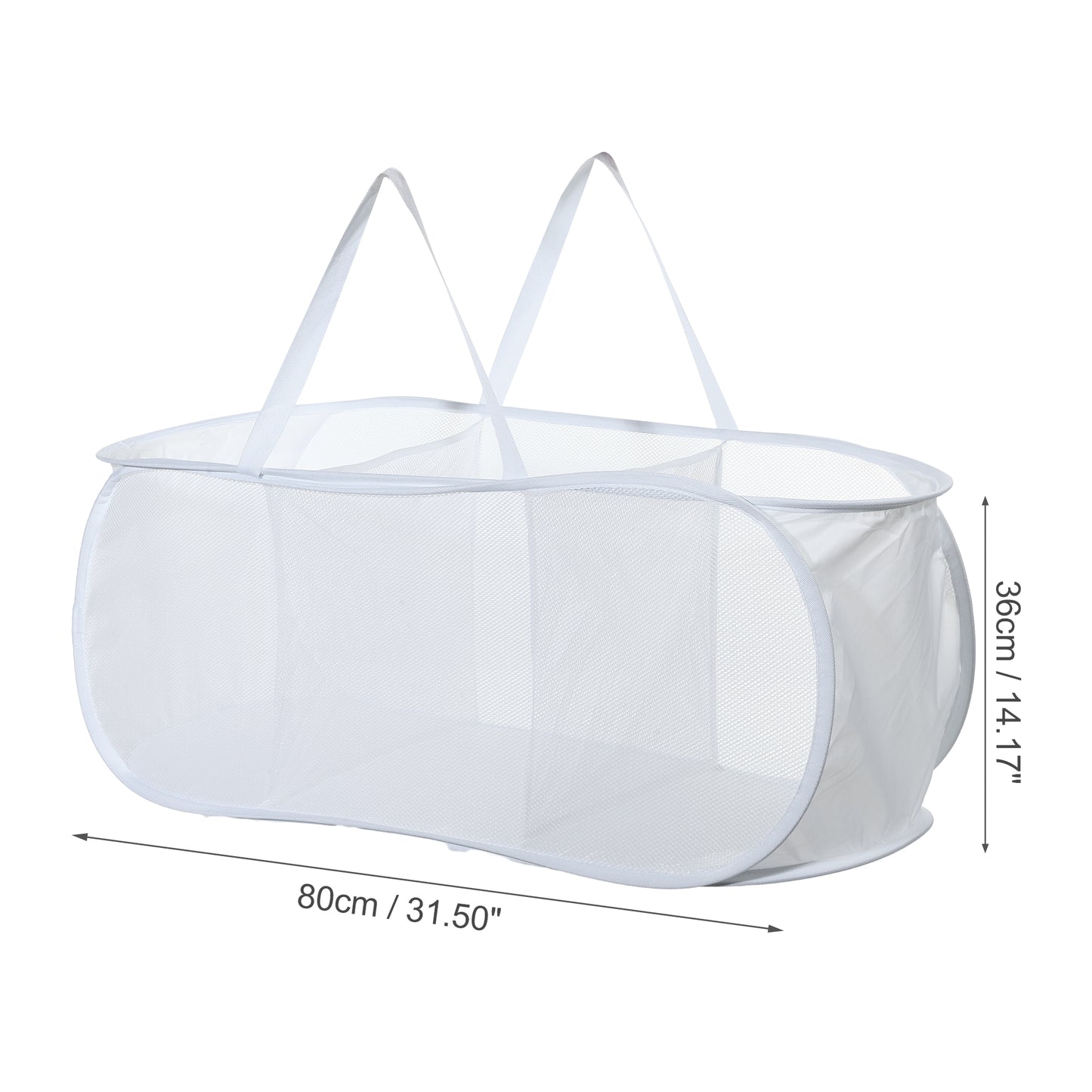 Folding Laundry Basket 3 Compartments Hamper Basket for Bathroom 100L White