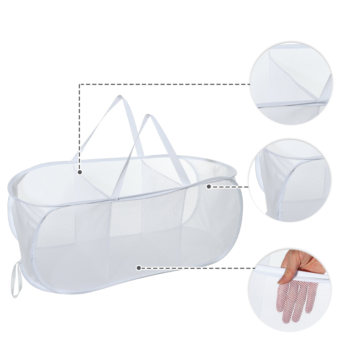 Folding Laundry Basket 3 Compartments Hamper Basket for Bathroom 100L White