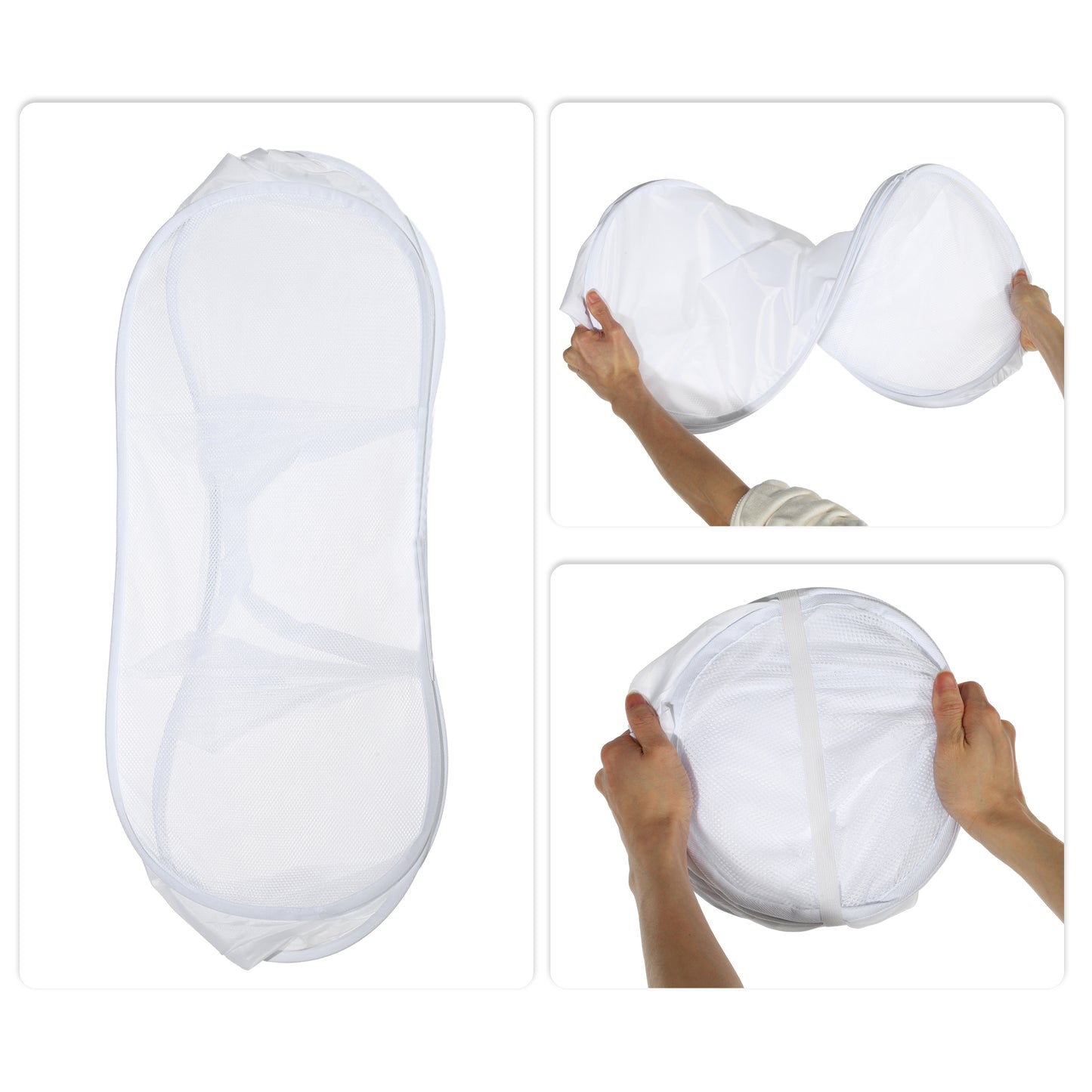 Folding Laundry Basket 3 Compartments Hamper Basket for Bathroom 100L White