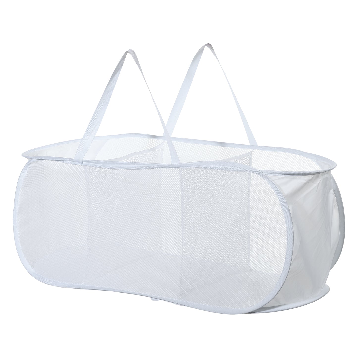 Folding Laundry Basket 3 Compartments Hamper Basket for Bathroom 100L White