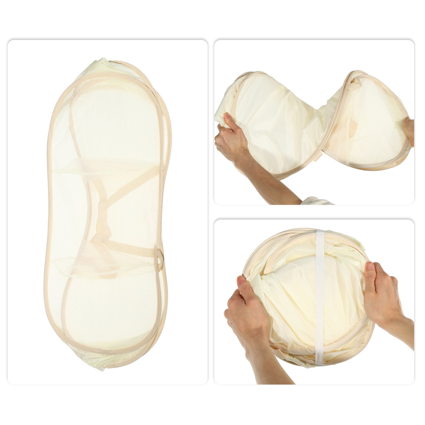 Folding Laundry Basket 3 Compartments Hamper Basket for Bathroom 100L Beige