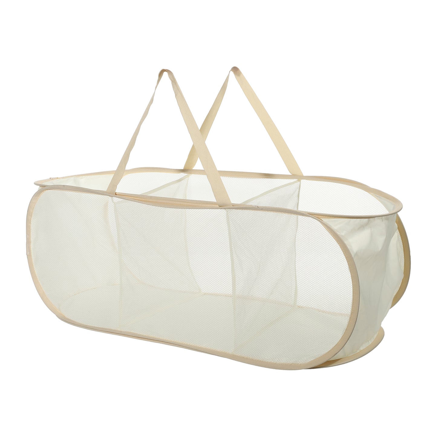 Folding Laundry Basket 3 Compartments Hamper Basket for Bathroom 100L Beige