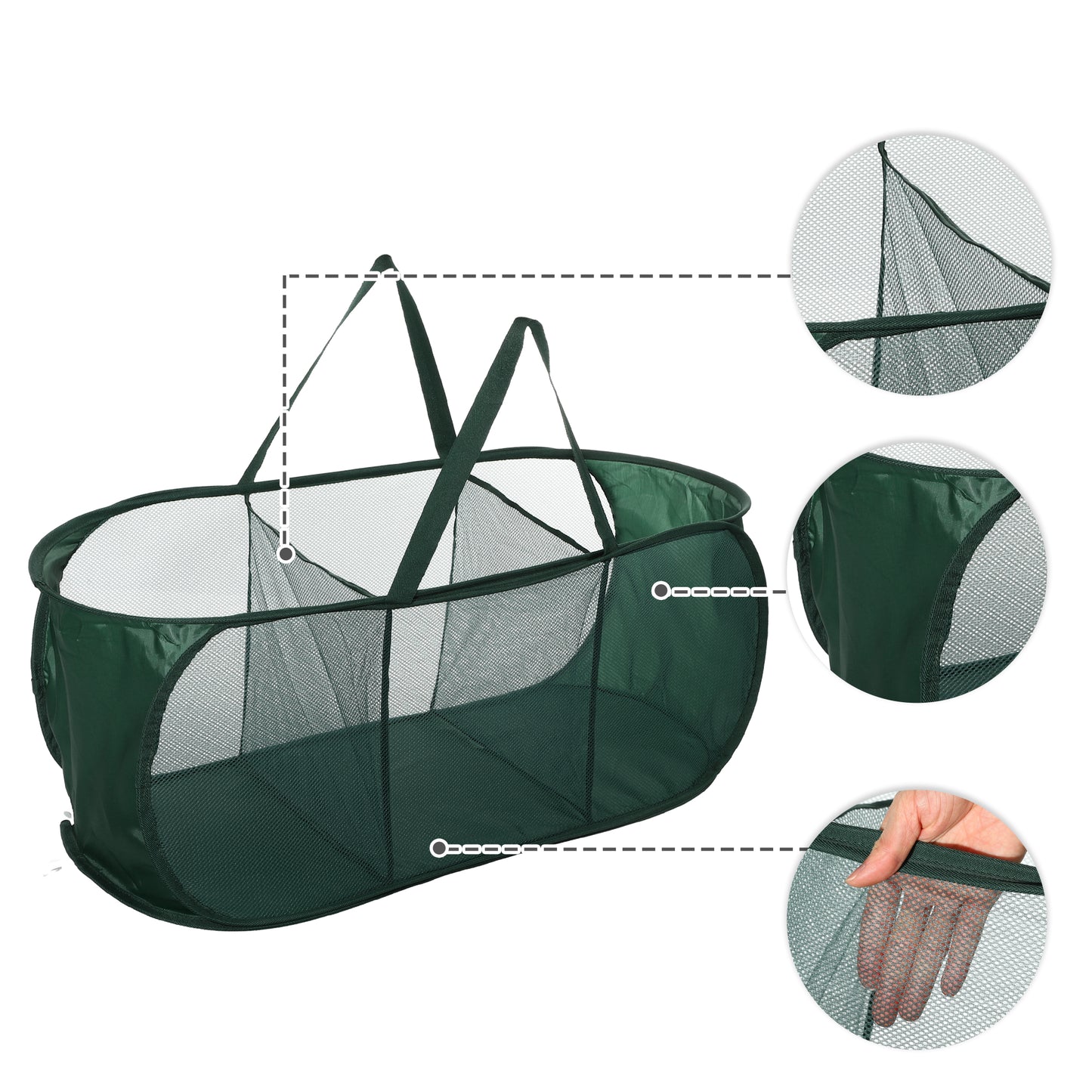 Folding Laundry Basket 3 Compartments Hamper Basket for Bathroom 100L Green
