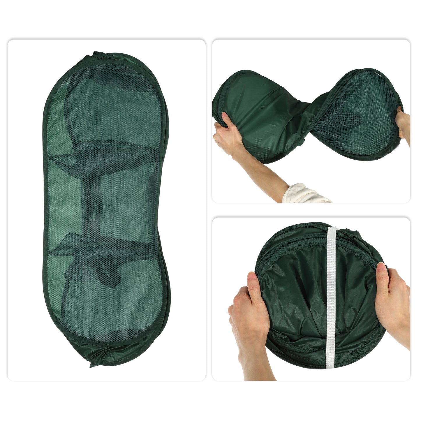 Folding Laundry Basket 3 Compartments Hamper Basket for Bathroom 100L Green