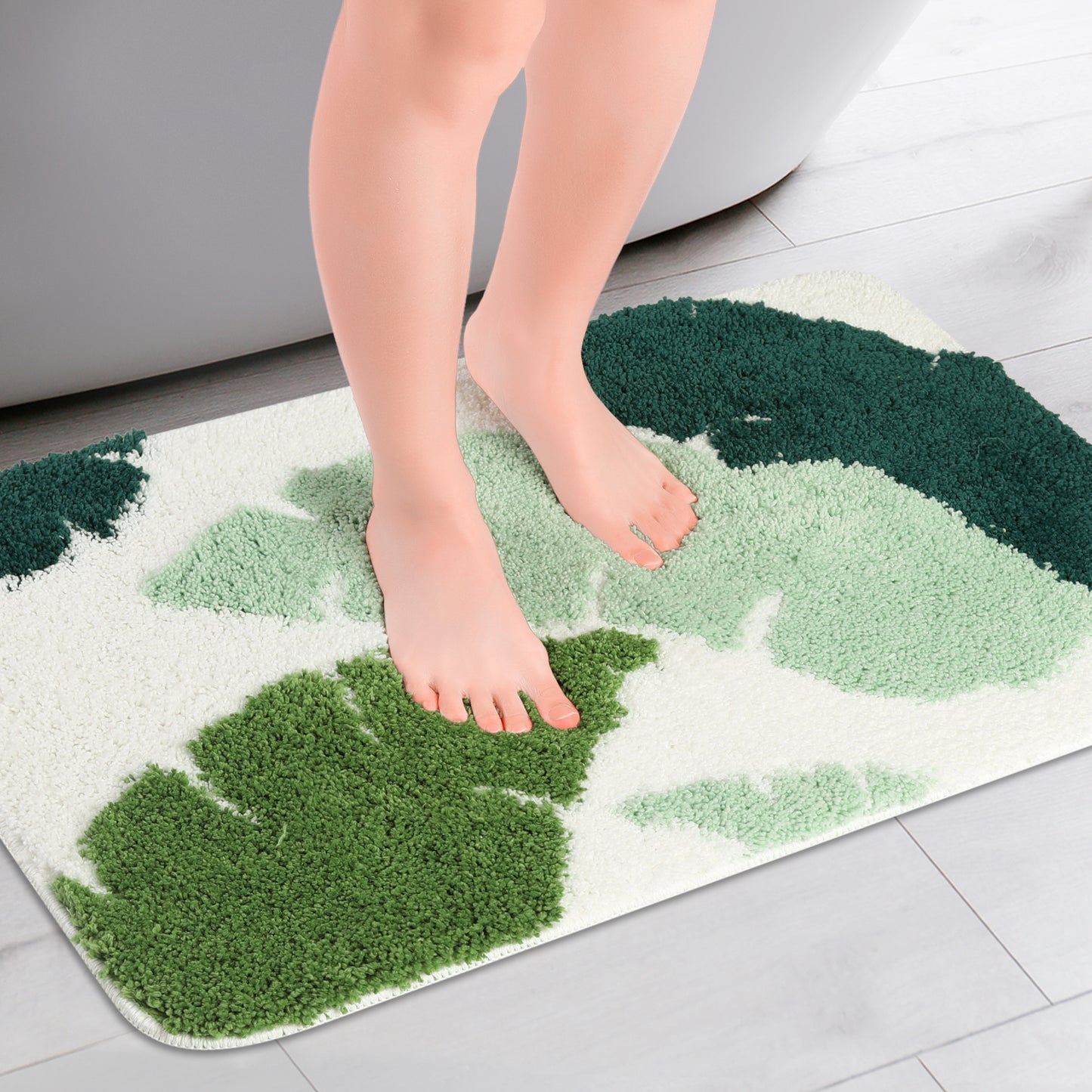 Cute Leaf Pattern Bath Rug, Boho Non Slip Bathroom Decor Washable Mat for Bedroom, Bath Tub