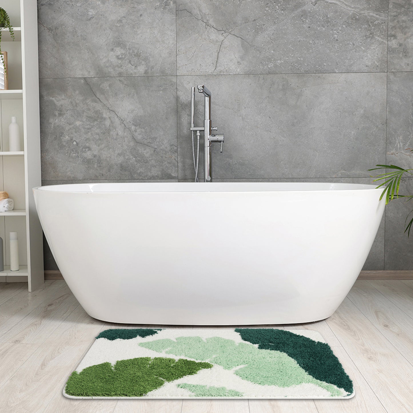 Cute Leaf Pattern Bath Rug, Boho Non Slip Bathroom Decor Washable Mat for Bedroom, Bath Tub