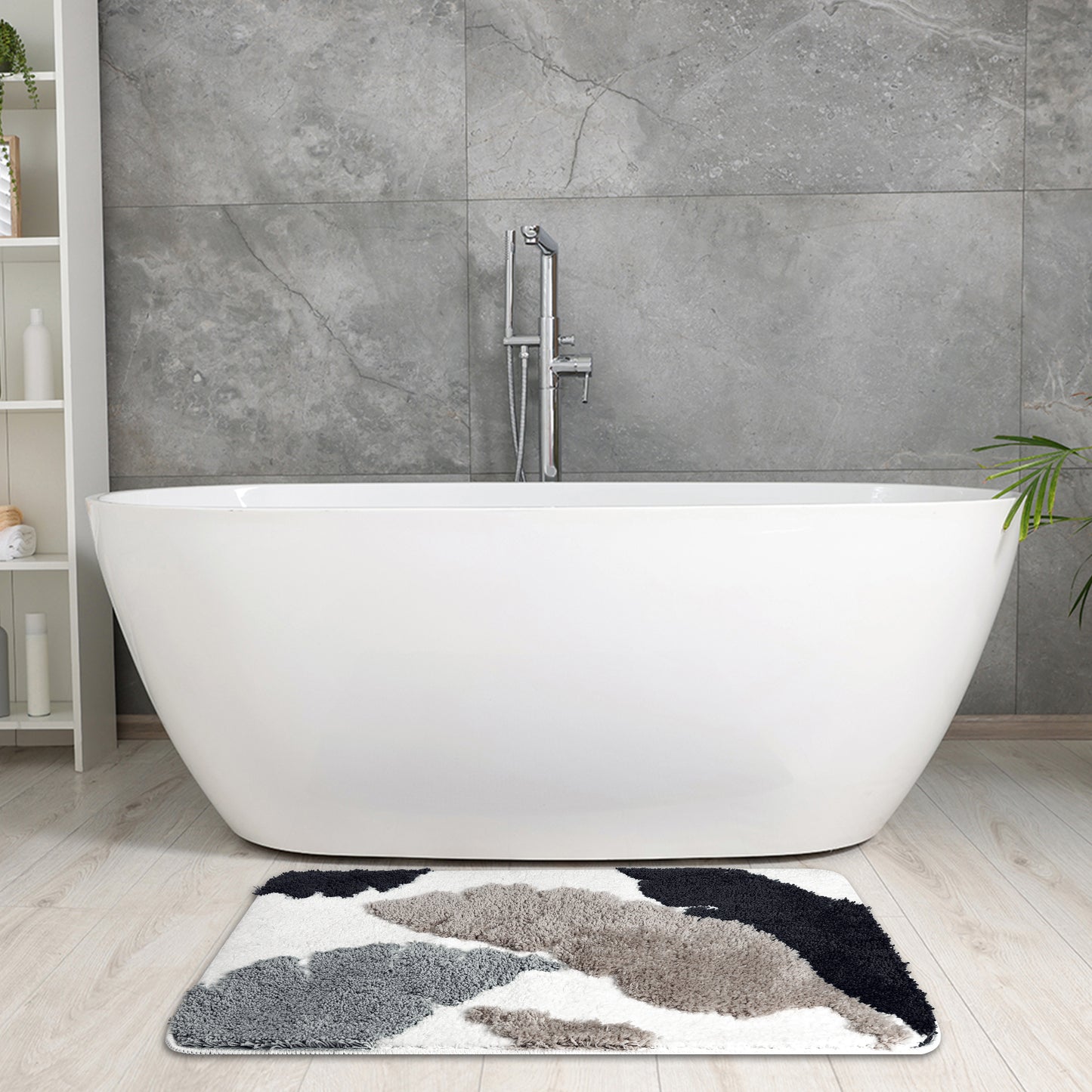 Cute Leaf Pattern Bath Rug, Boho Non Slip Bathroom Decor Washable Mat for Bedroom, Bath Tub
