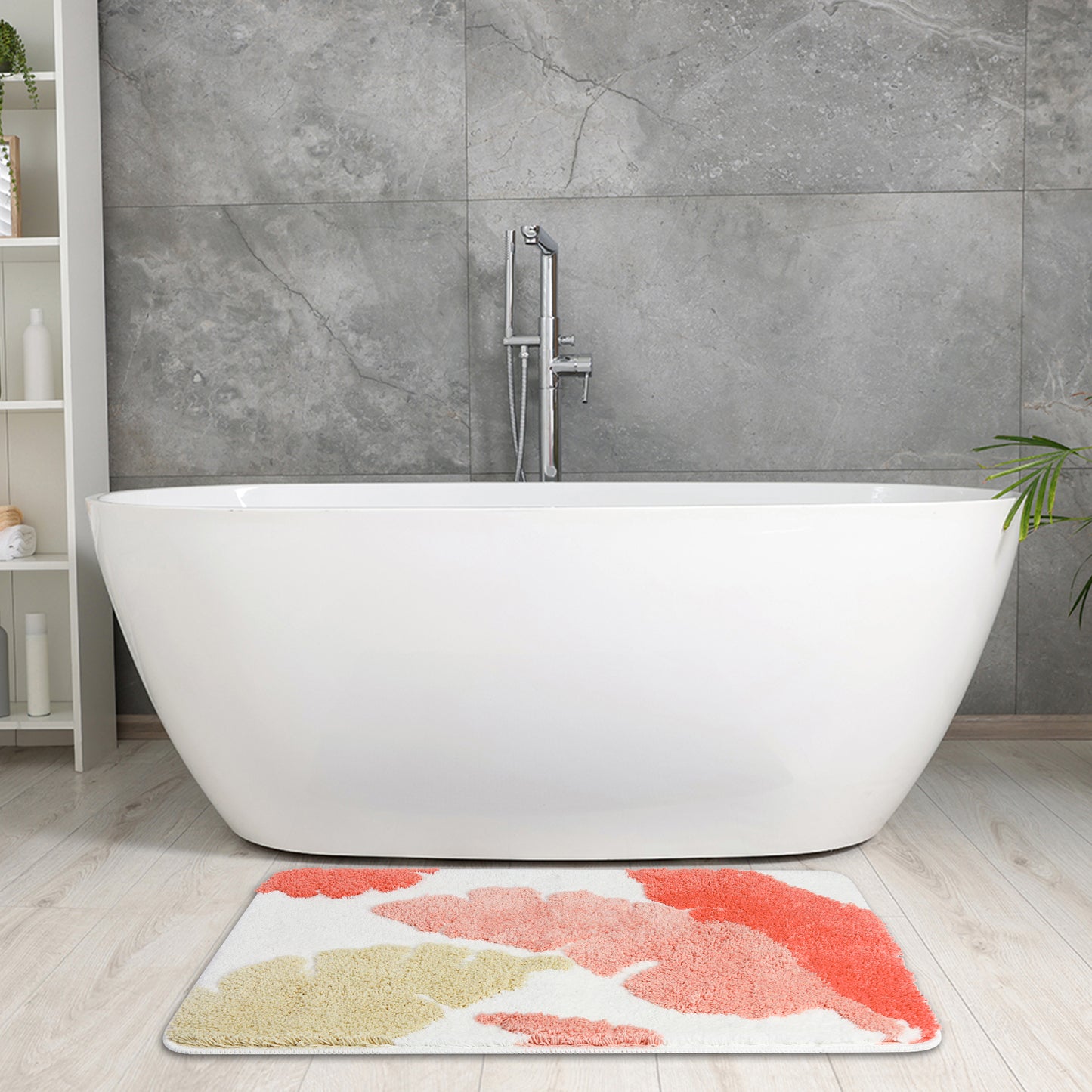 Cute Leaf Pattern Bath Rug, Boho Non Slip Bathroom Decor Washable Mat for Bedroom, Bath Tub