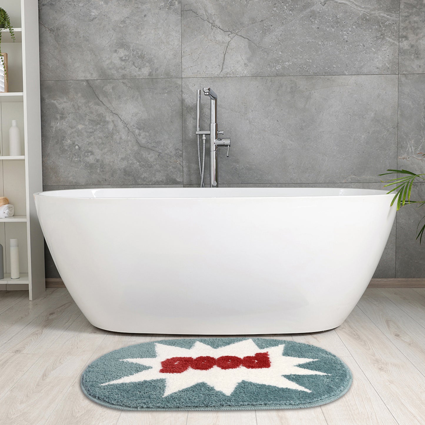Funny Letter Bath Rug, Non-Slip Absorbent Bathroom Mat Washable for Shower and Spa Floors