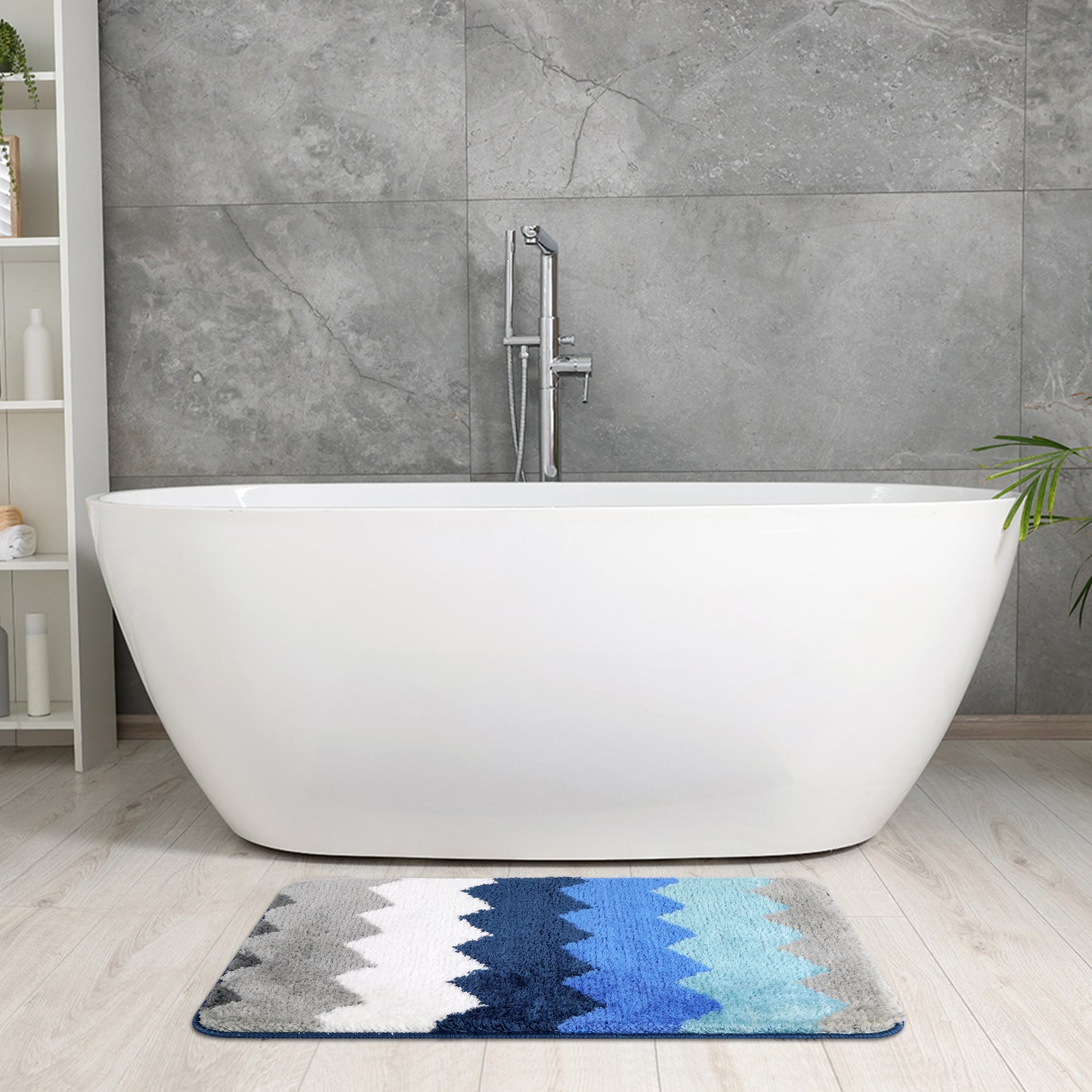 Waves Stripe Bathroom Carpet, Extra Soft and Absorbent Bath Mat, Non-Slip Rug for Bathroom