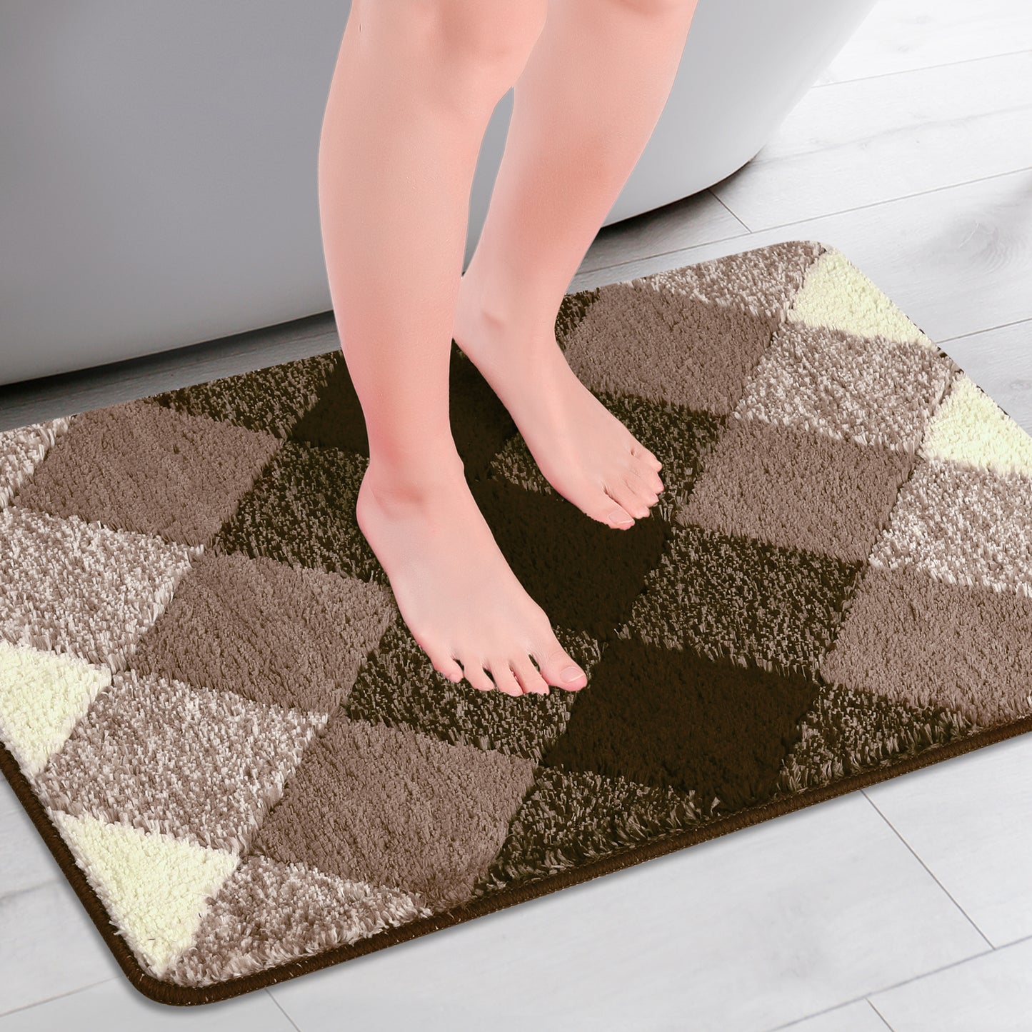 Geometric Pattern Bathroom Rug Mat, Soft Absorbent, Non-Slip Comfortable Bath Mats