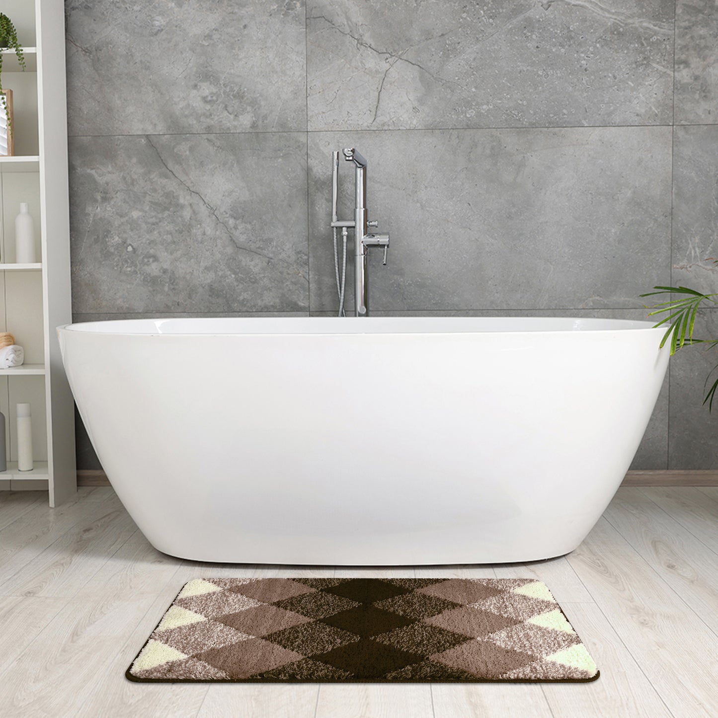 Geometric Pattern Bathroom Rug Mat, Soft Absorbent, Non-Slip Comfortable Bath Mats
