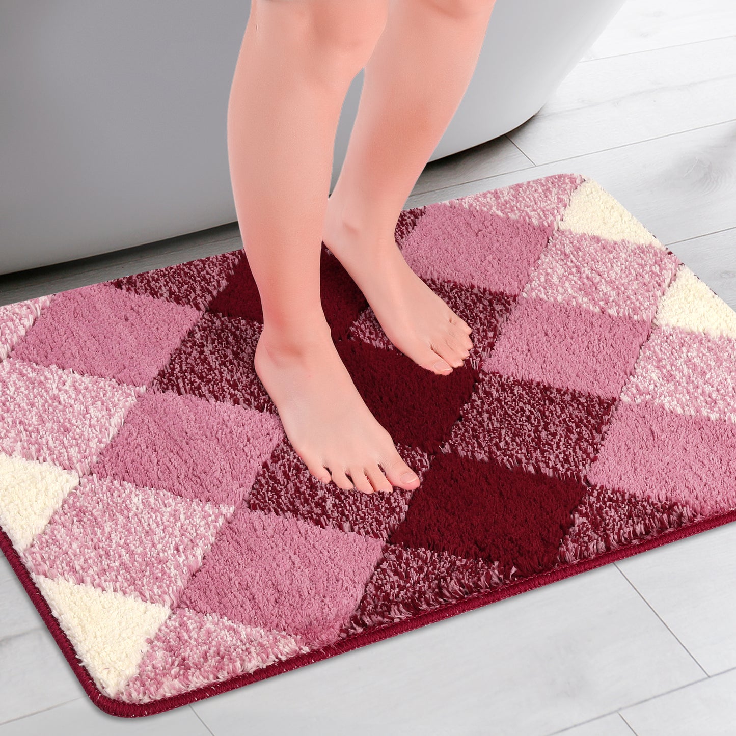 Geometric Pattern Bathroom Rug Mat, Soft Absorbent, Non-Slip Comfortable Bath Mats