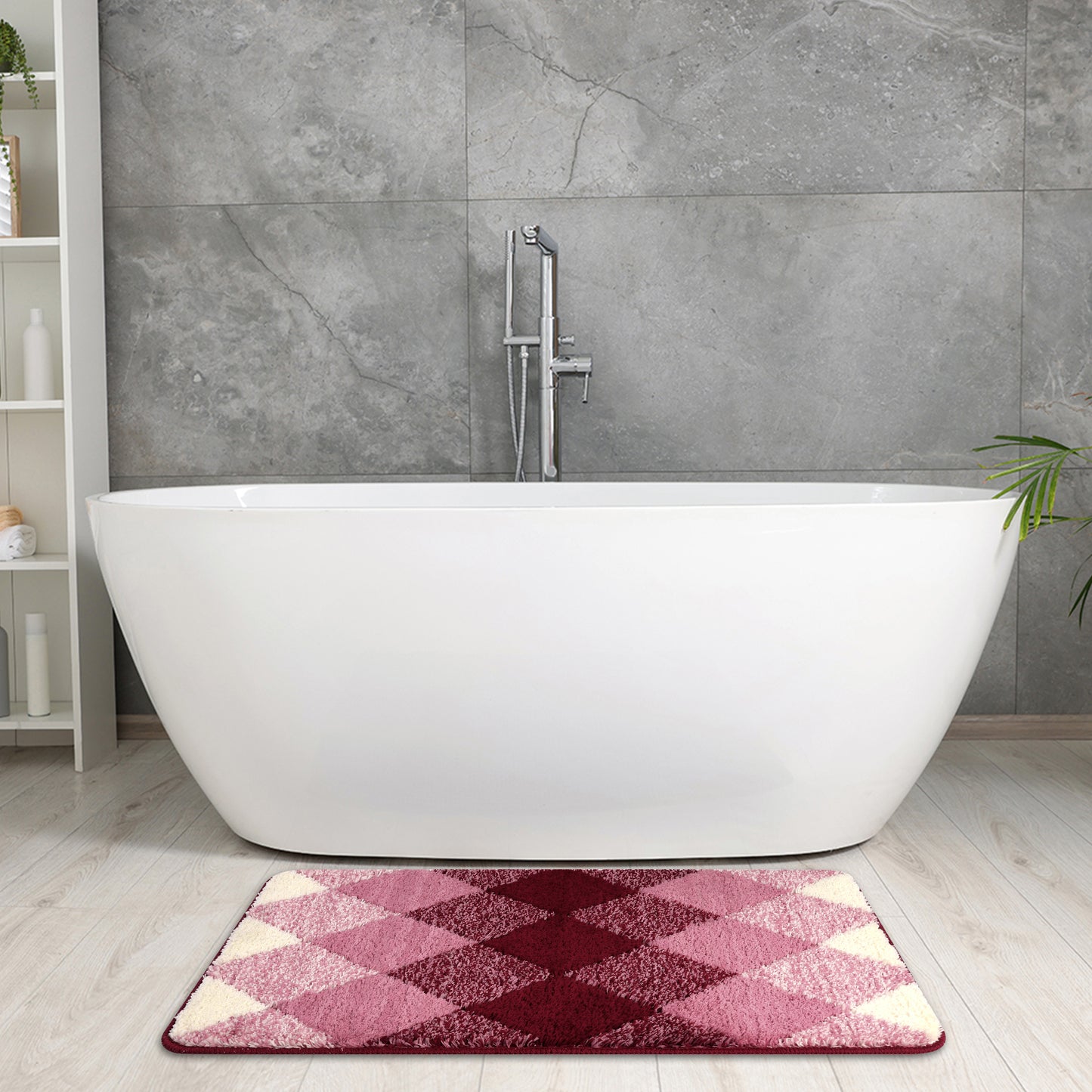 Geometric Pattern Bathroom Rug Mat, Soft Absorbent, Non-Slip Comfortable Bath Mats
