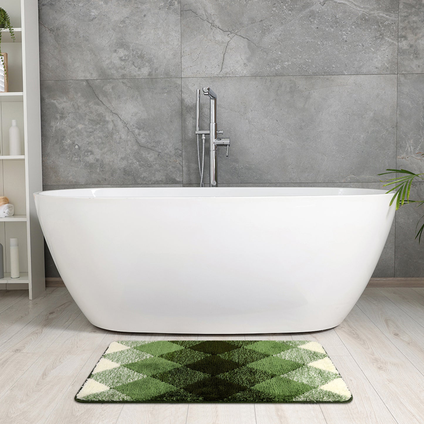 Geometric Pattern Bathroom Rug Mat, Soft Absorbent, Non-Slip Comfortable Bath Mats