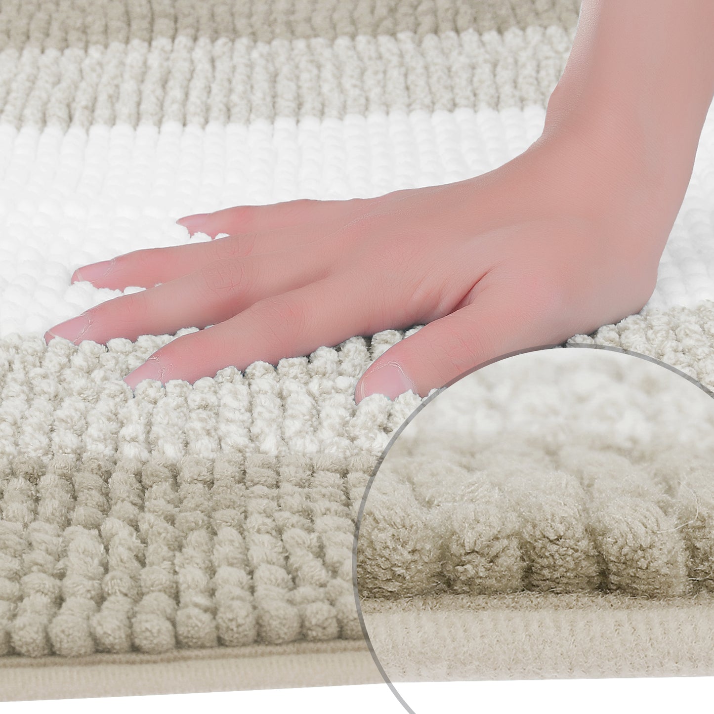 Bathroom Rug, Extra Soft and Absorbent Chenille Bath Rug Fluffy Striped Chenille Bath Mats