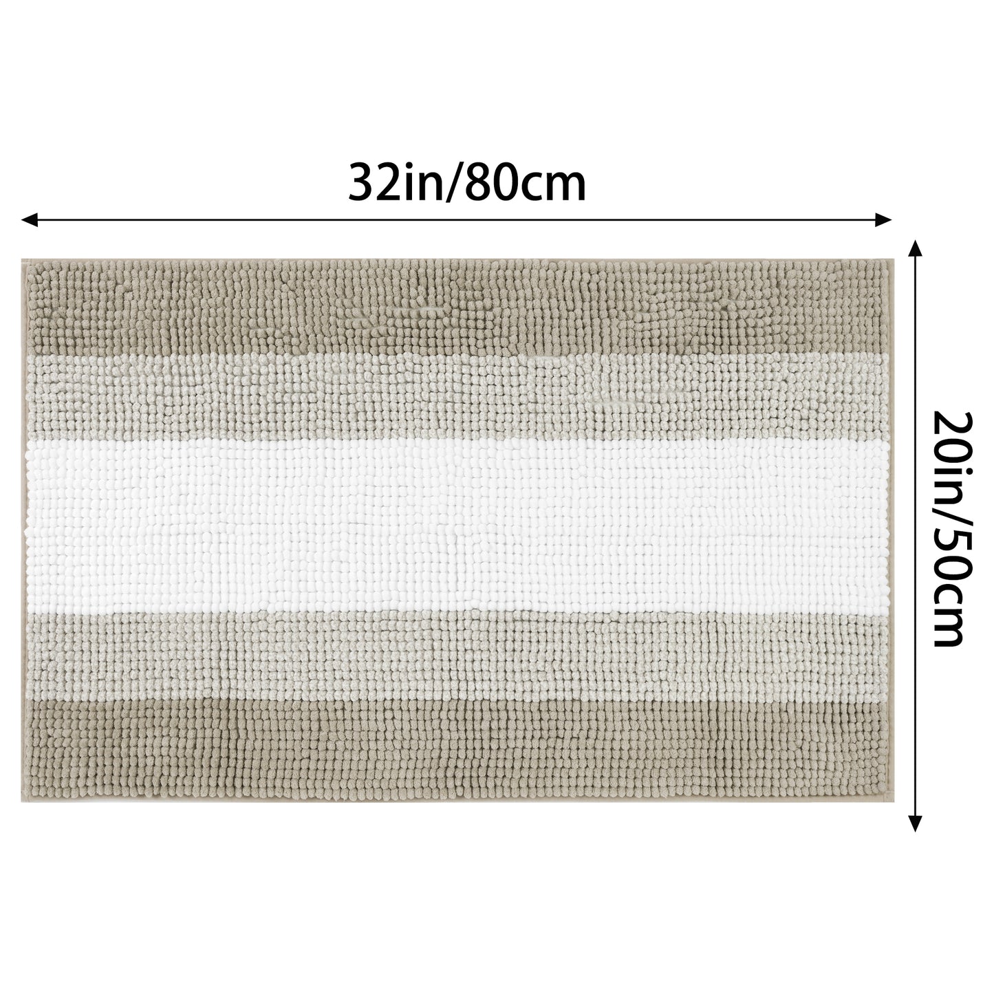 Bathroom Rug, Extra Soft and Absorbent Chenille Bath Rug Fluffy Striped Chenille Bath Mats