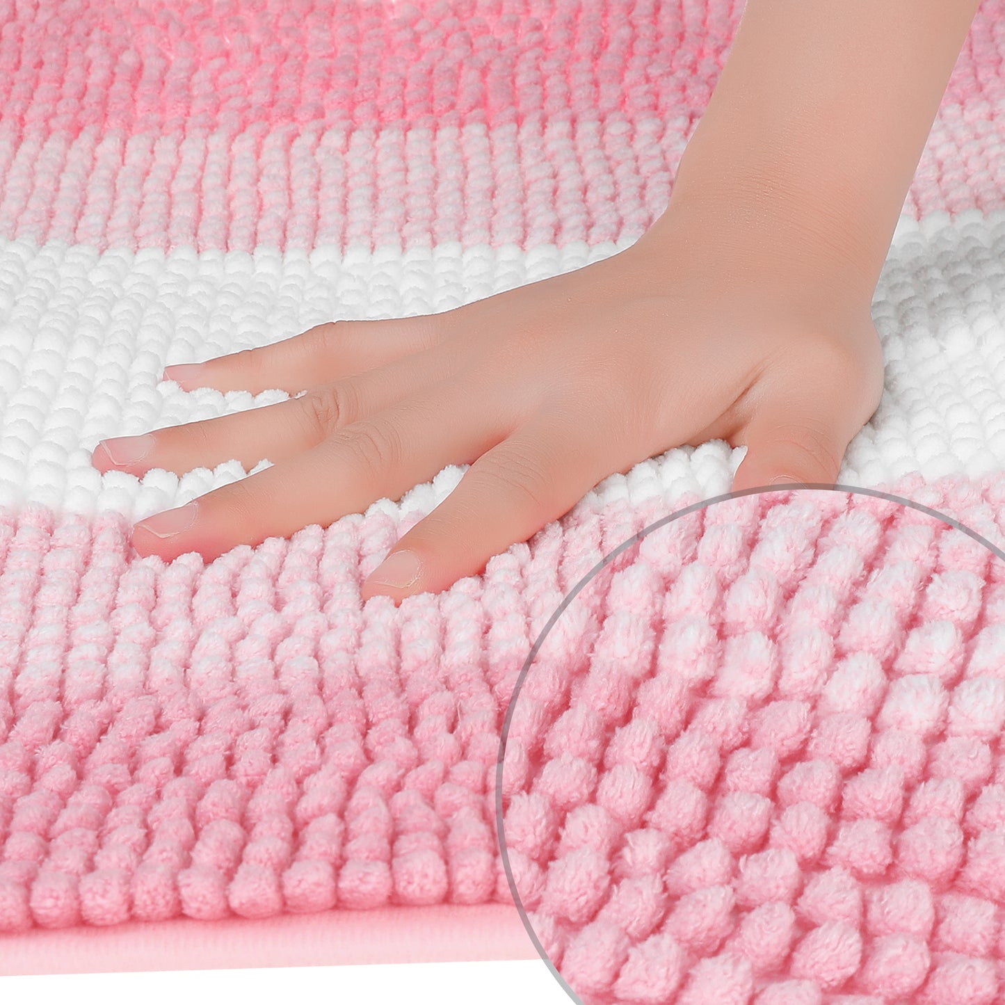 Bathroom Rug, Extra Soft and Absorbent Chenille Bath Rug Fluffy Striped Chenille Bath Mats