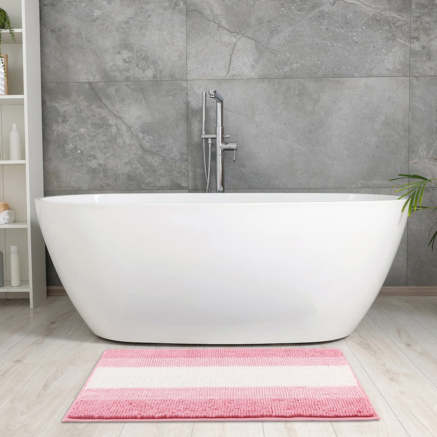 Bathroom Rug, Extra Soft and Absorbent Chenille Bath Rug Fluffy Striped Chenille Bath Mats