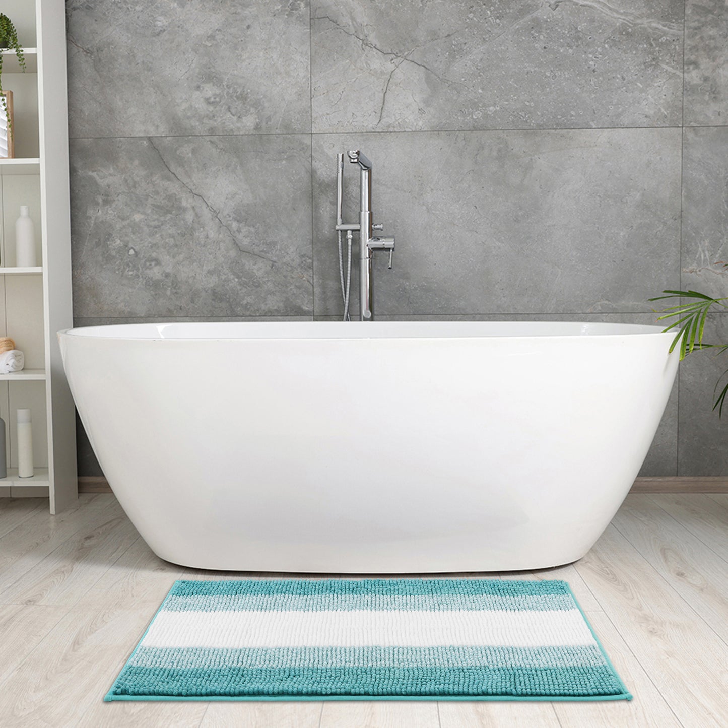 Bathroom Rug, Extra Soft and Absorbent Chenille Bath Rug Fluffy Striped Chenille Bath Mats