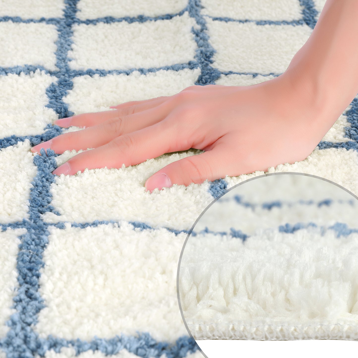 Checkered Non Slip Bath Mats, Soft Fluffy Absorbent Bathroom Rugs for Shower